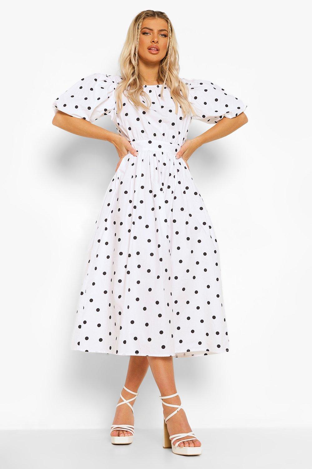 Polka Dot Open Back Midi Dress