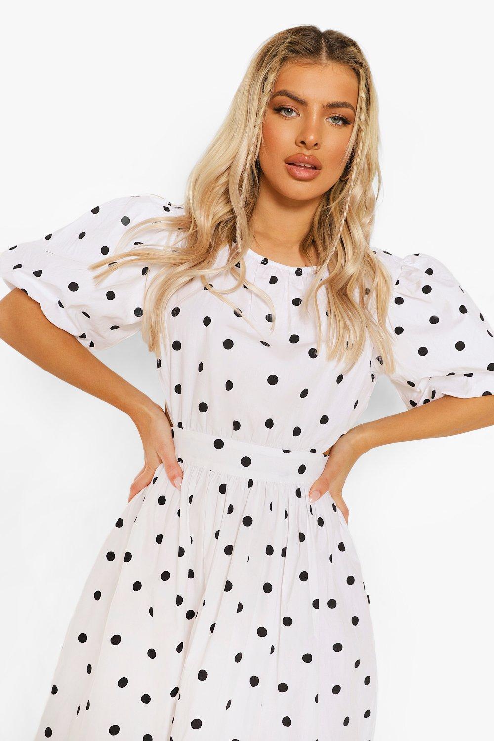 Polka Dot Open Back Midi Dress