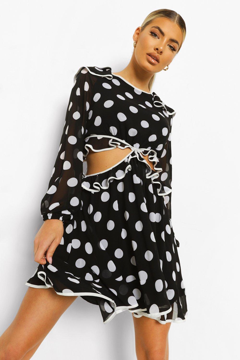 boohoo polka dot ruffle dress