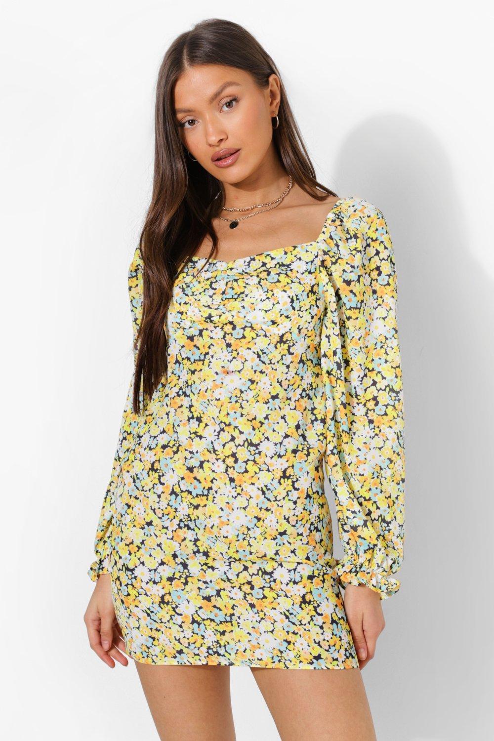 Boohoo yellow hot sale floral dress