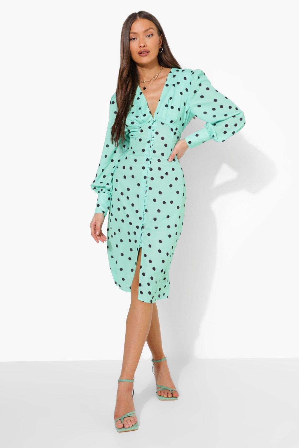 Boohoo green polka dot dress sale