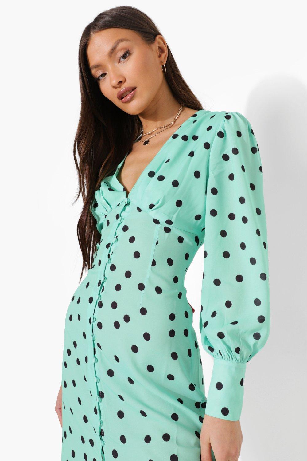 black polka dot button dress