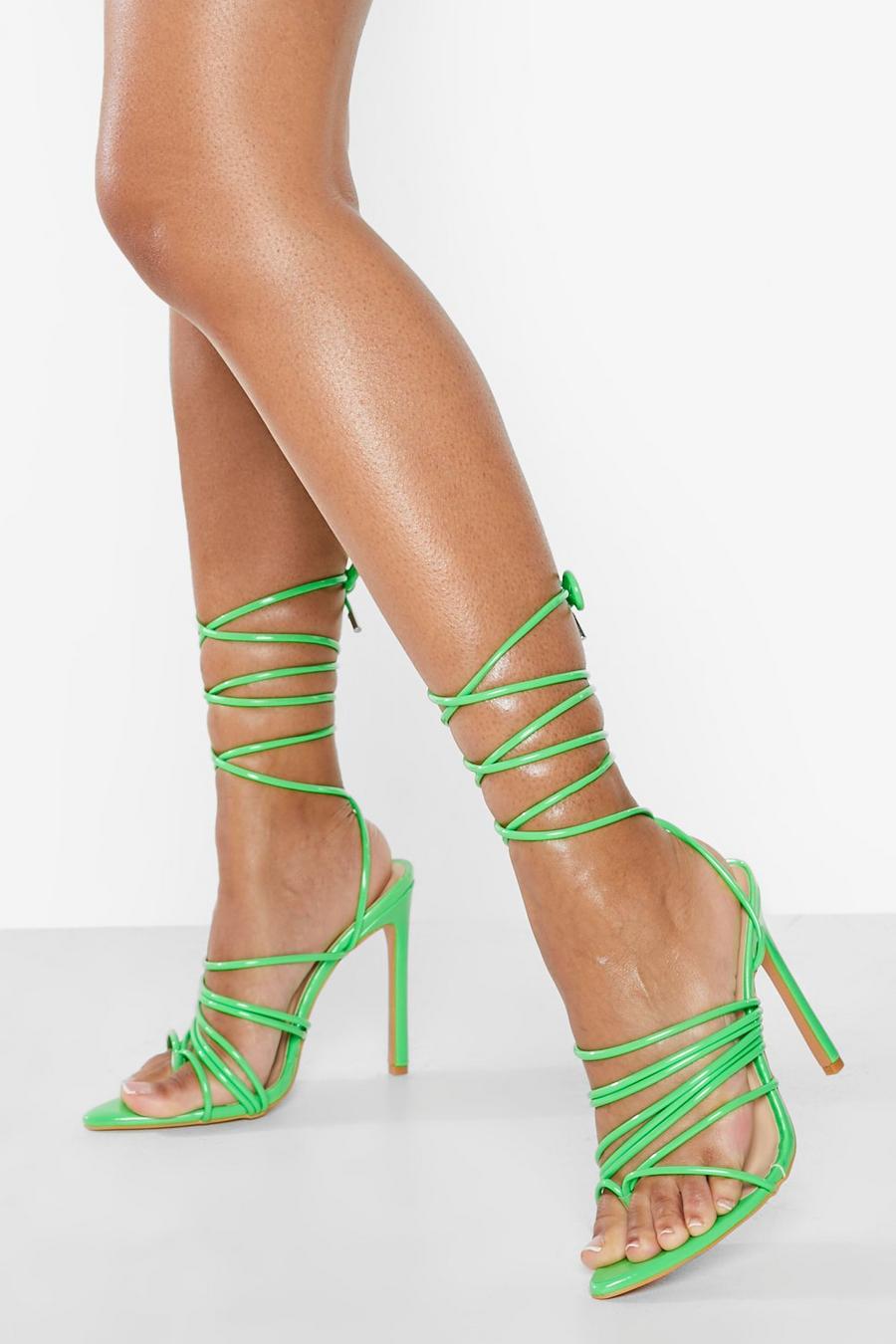 Lime Pointed Toe Post Lace Up Heels image number 1