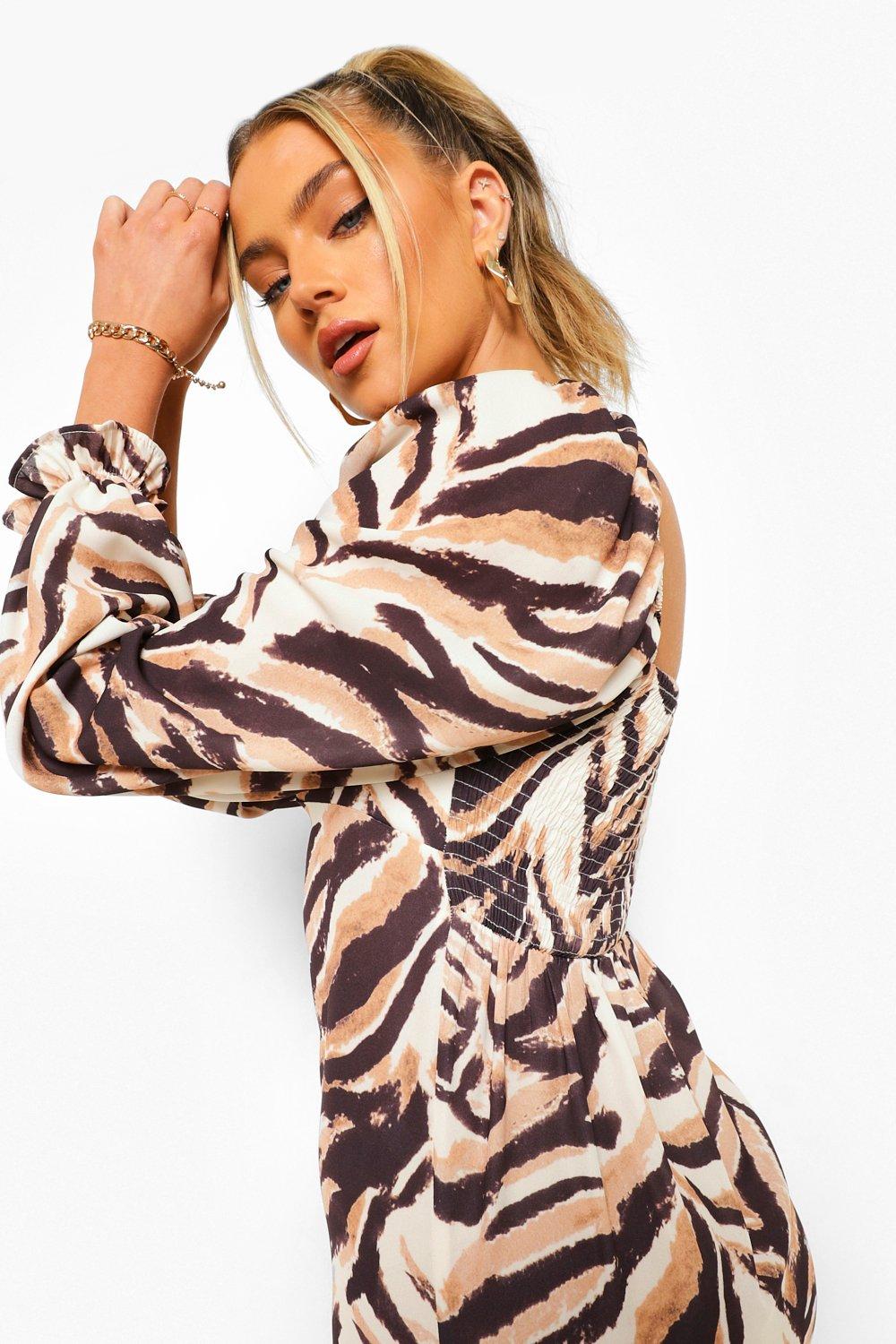 Boohoo tiger best sale print dress