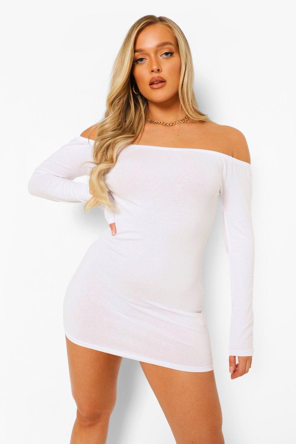 bardot long sleeve mini dress