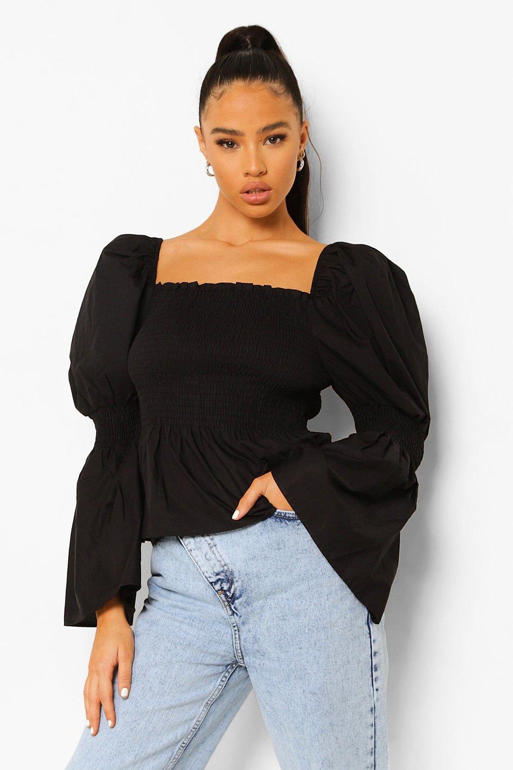 Boohoo peplum top hot sale with bell sleeve