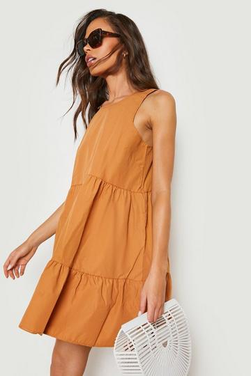 Cotton Tiered Smock Dress tan