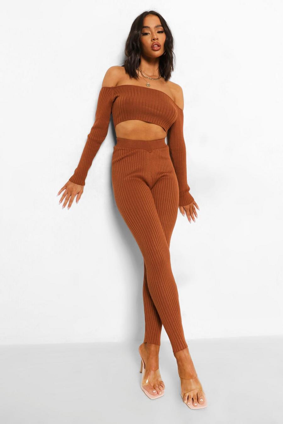Brown Knitted W Ofcl Slogan Legging Co-ord image number 1