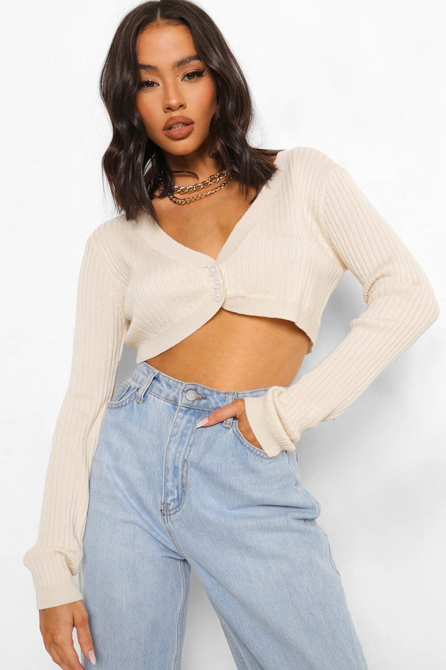 Stone Knitted Cropped Cardigan image number 1