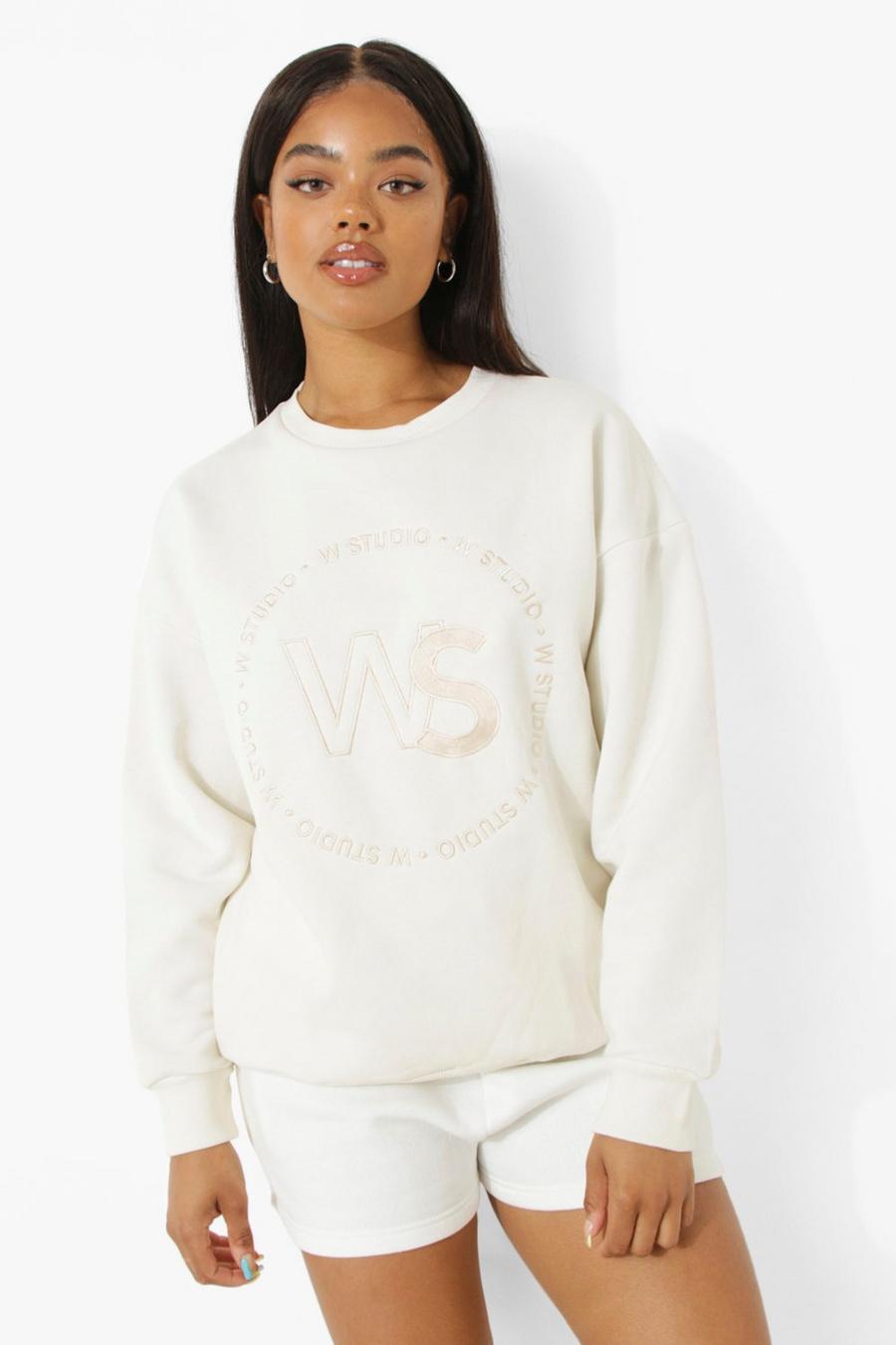Übergroßes Sweatshirt mit „W Ofcl“-Branding, Creme image number 1