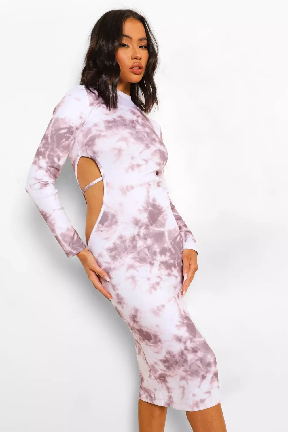 Women S Cut Out W Ofcl Branded Tie Dye Midi Dress Boohoo Uk