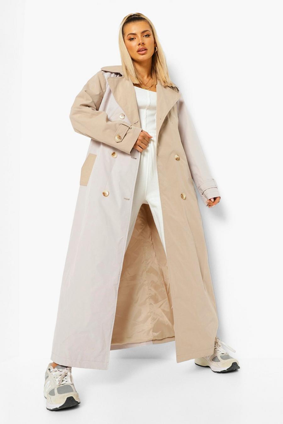 Stone Woven Color Block Trench Coat image number 1