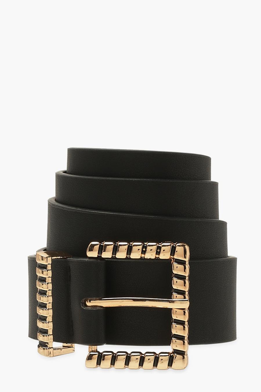 Cinturón cuadrado texturizado con hebilla dorada , Negro image number 1