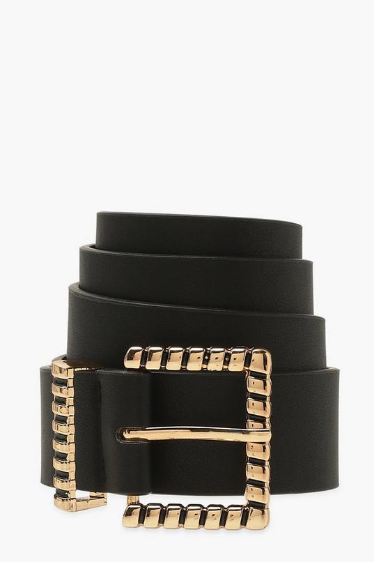 Square Textured Gold Buckle Belt | boohoo