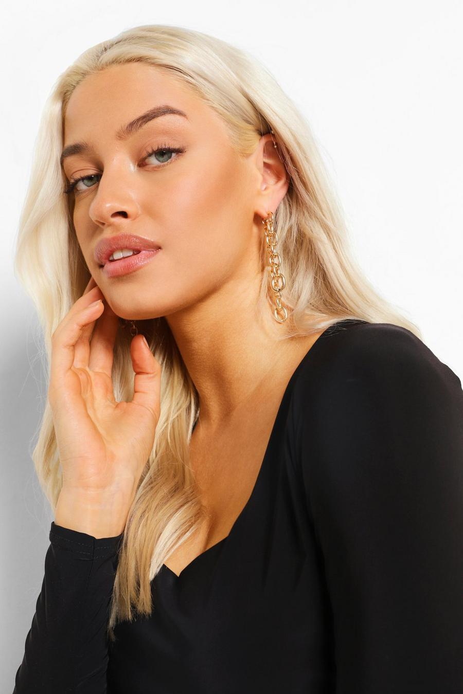 Gold Double Chain Drop Earrings image number 1