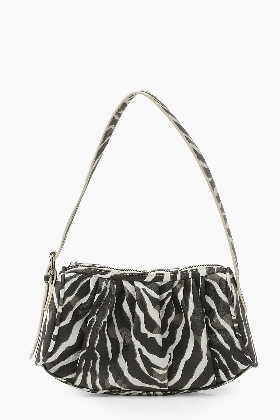 Black Zebra Print Ruched Shoulder Bag image number 1