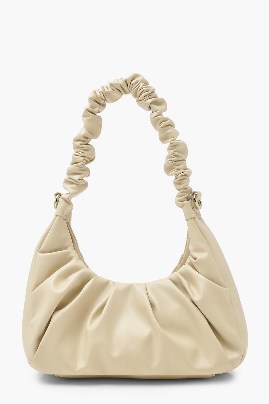 Cream Ruched Top Handle Shoulder Bag image number 1
