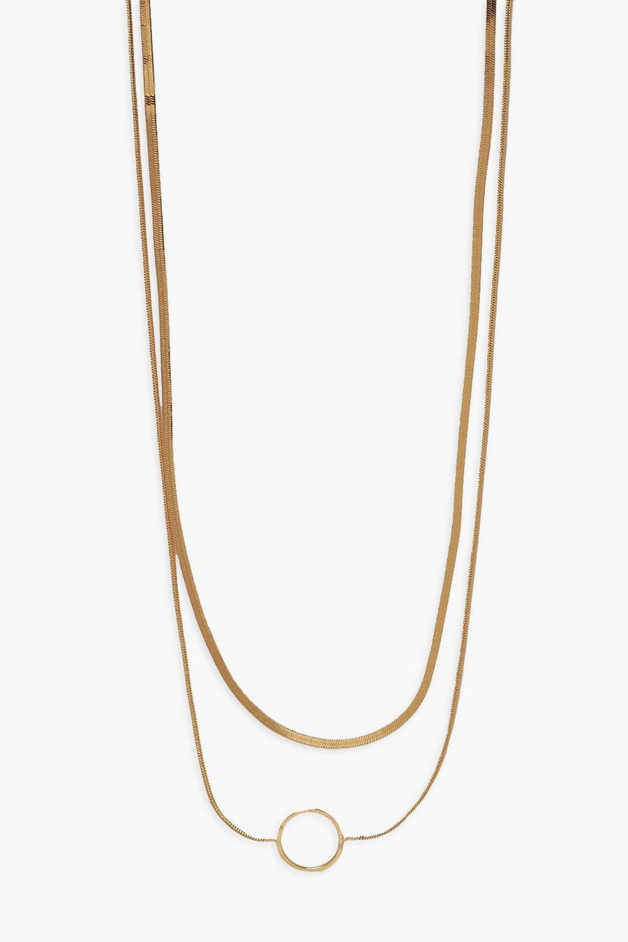 Zweireihige Halskette mit Scheibe und Durchbrucharbeiten , Gold image number 1