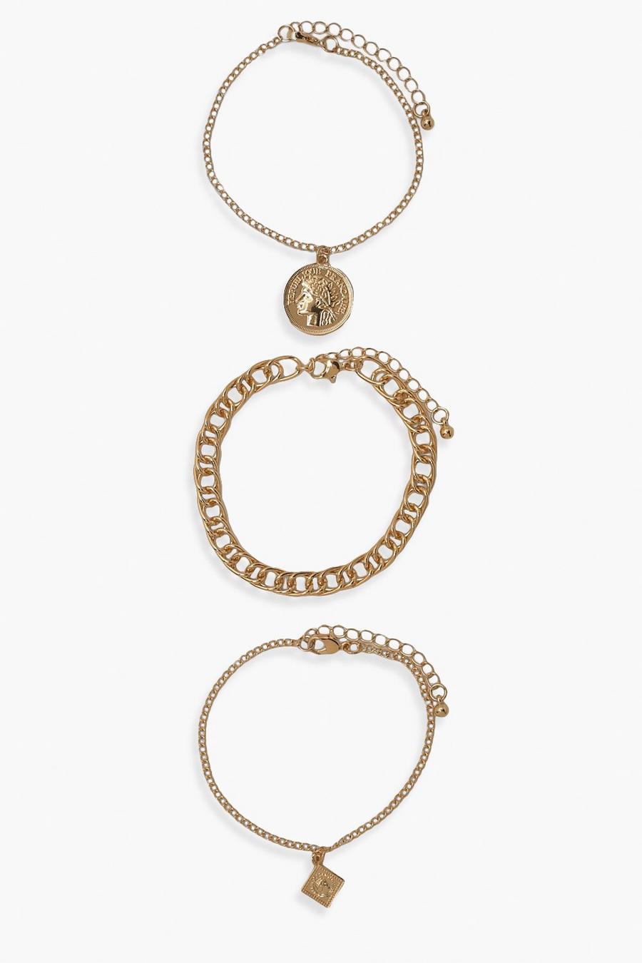 Gold Coin And Snake Chain Bracelet Pack image number 1