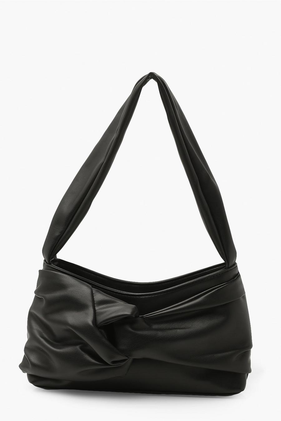 Black Faux Leather Front Knot Shoulder Bag image number 1