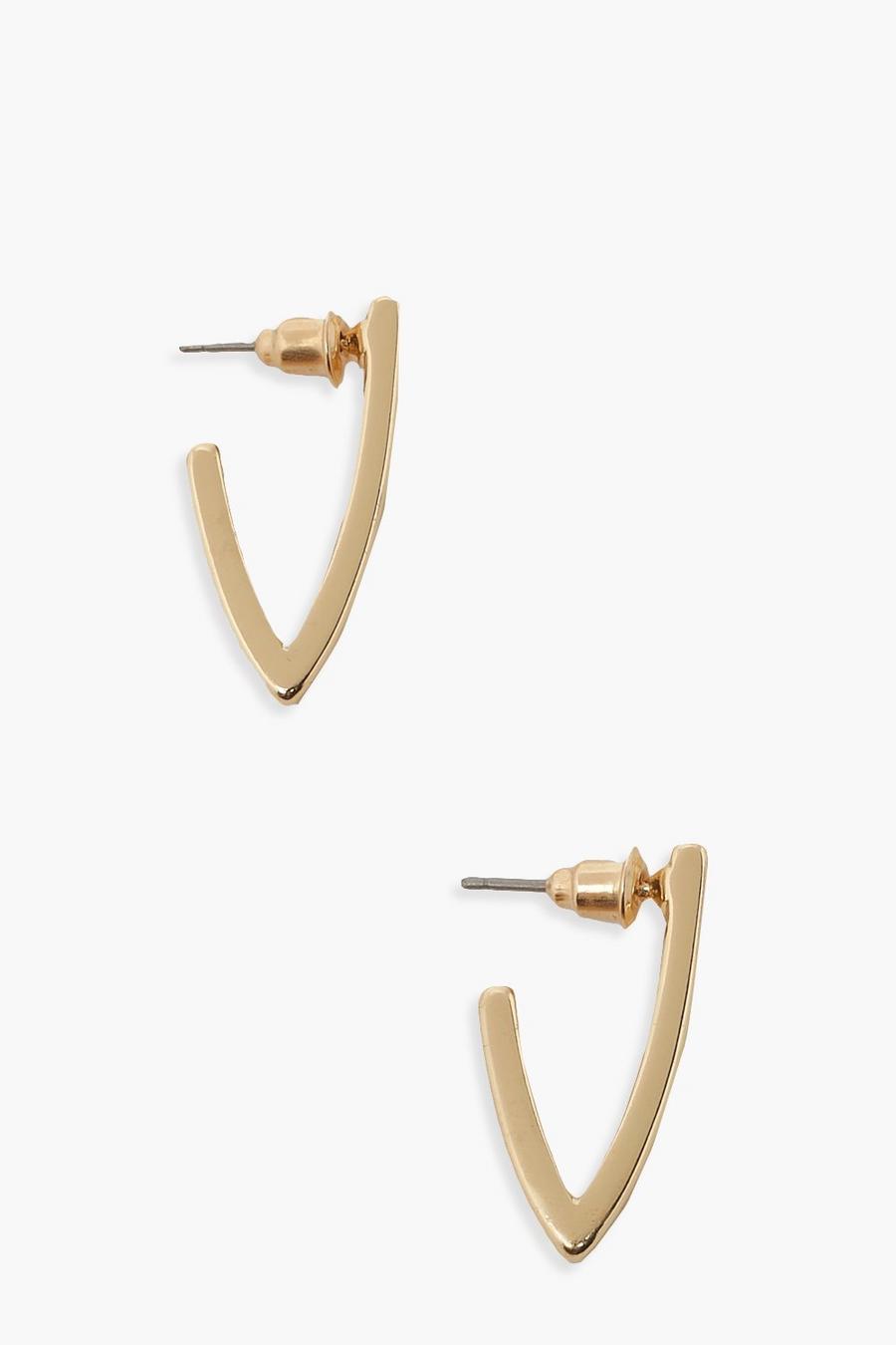 Gold Simple V Style Hoop Earrings image number 1
