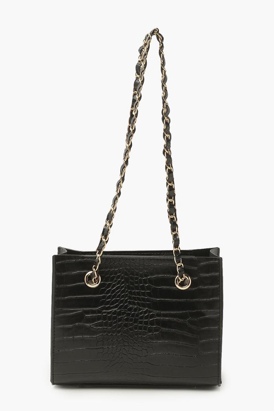 Black Liten handväska i PU med krokodilskinnseffekt image number 1
