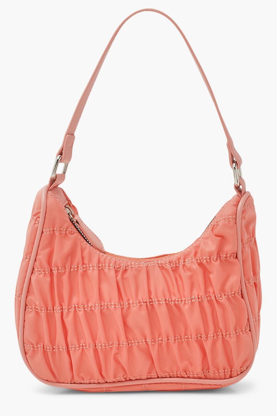 Pink Handväska i nylon med rynkade detaljer image number 1