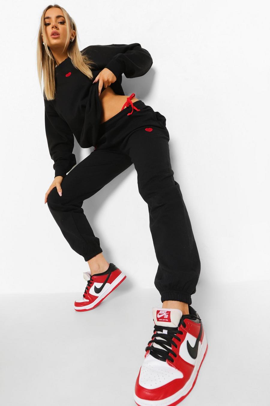 Black Heart Embroidered Joggers image number 1