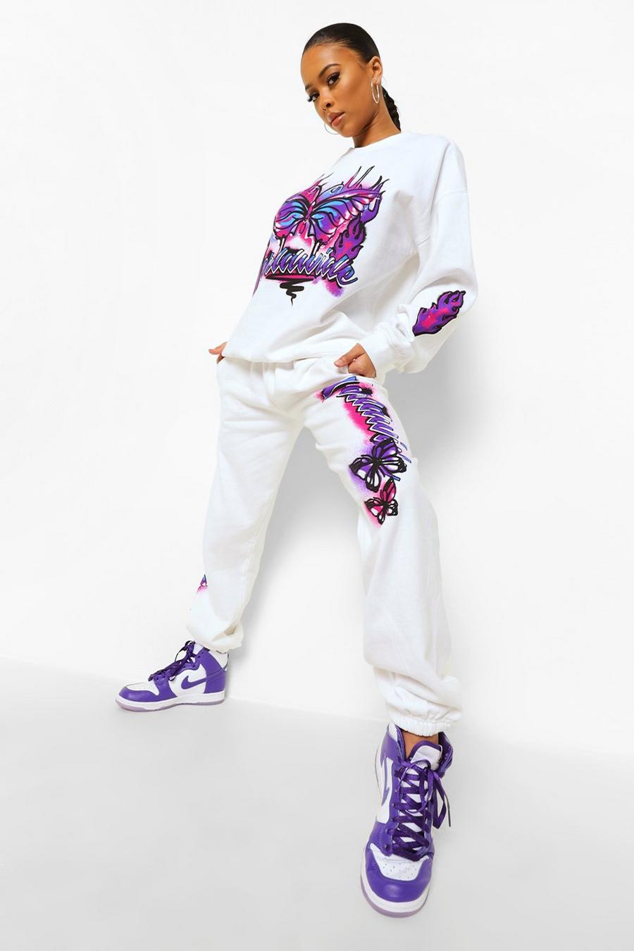 White Worldwide Butterfly Print Joggers image number 1