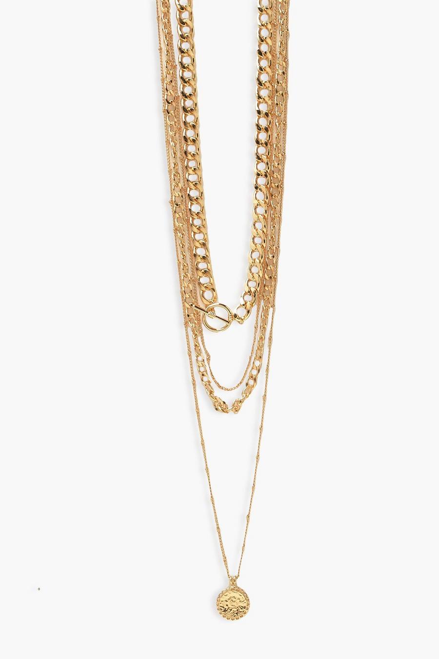 Gold 4 Layer Chunky Toggle Chain Necklace Pack image number 1