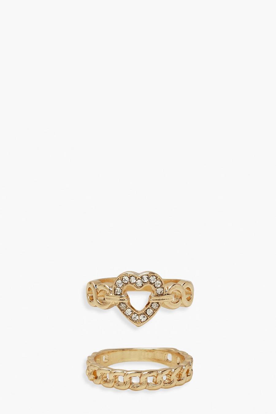 Gold Heart And Chain Ring Pack image number 1