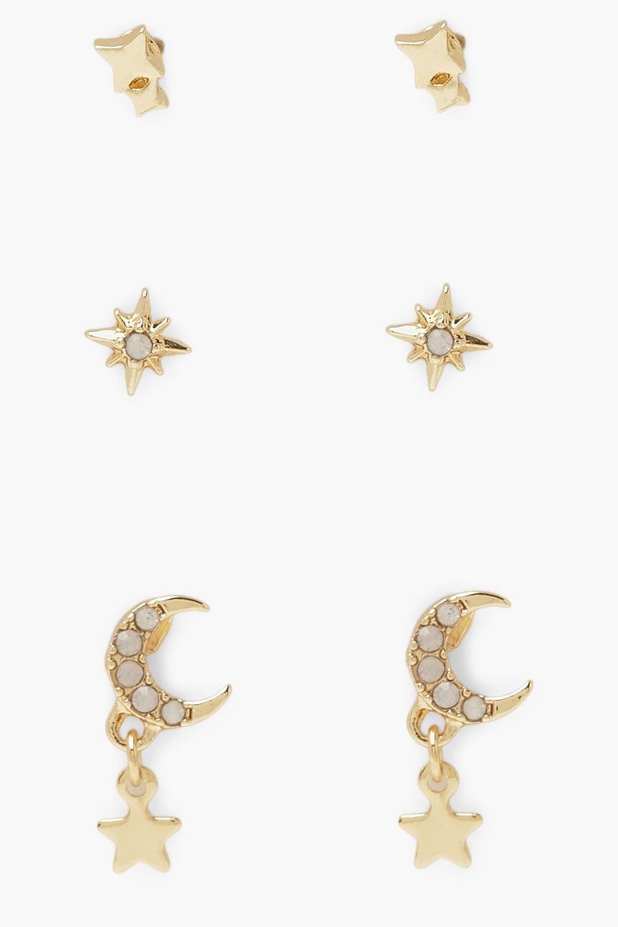 Gold Moon Dangle Matte Stone Earrings image number 1