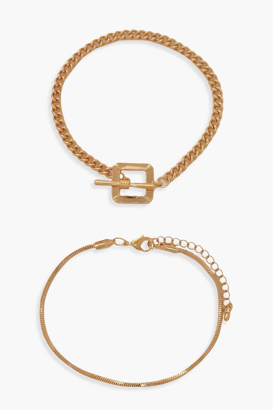 Confezione da 2 braccialetti con olivetta quadrata , Oro image number 1