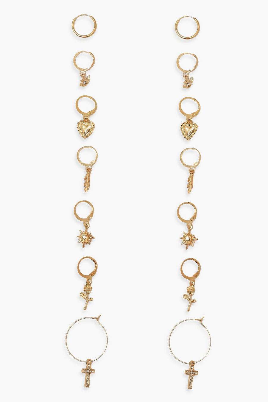Confezione con orecchini con ciondoli misti tra cui a cuore , Oro image number 1