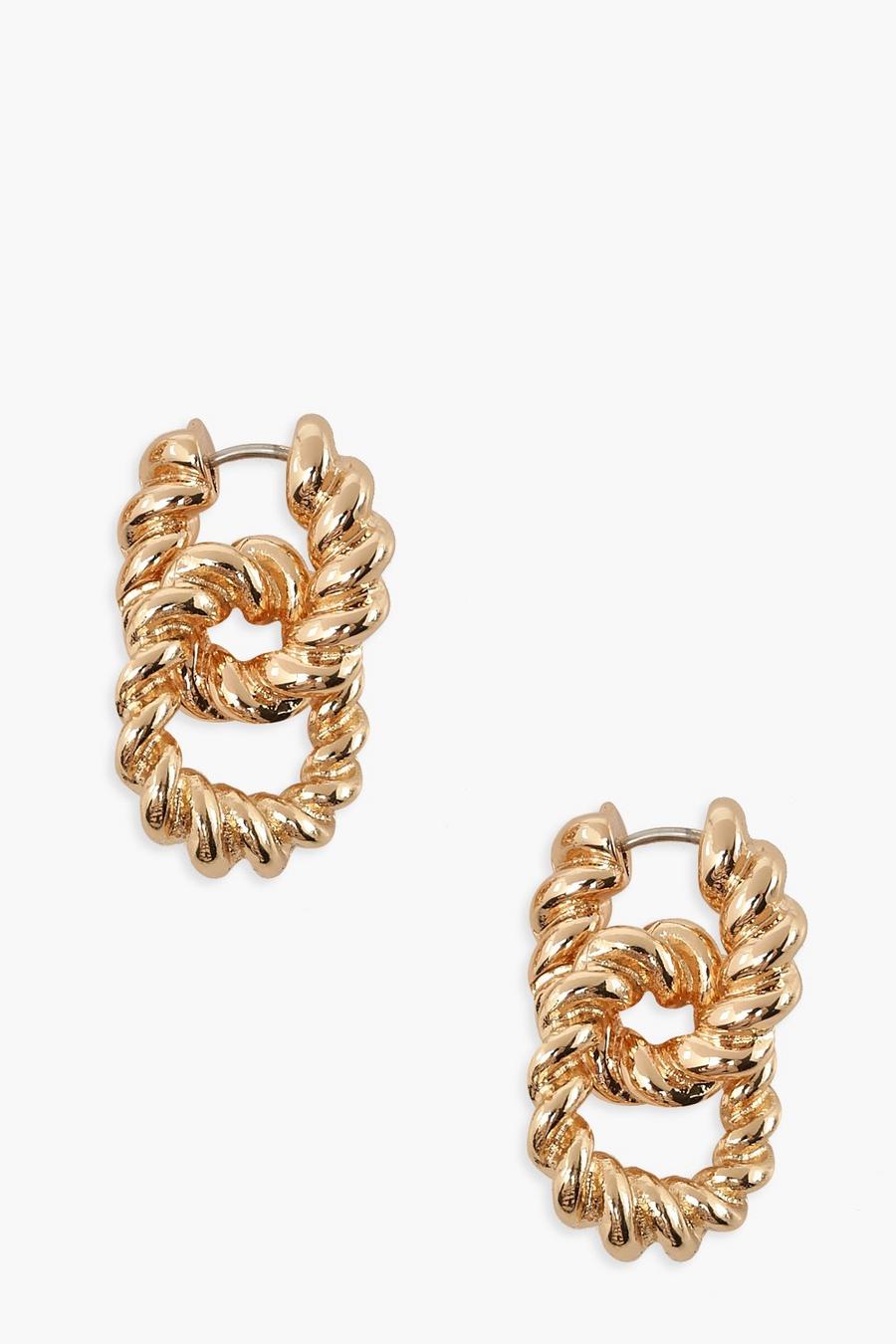 Gold Twist Lock Chain Earrings image number 1
