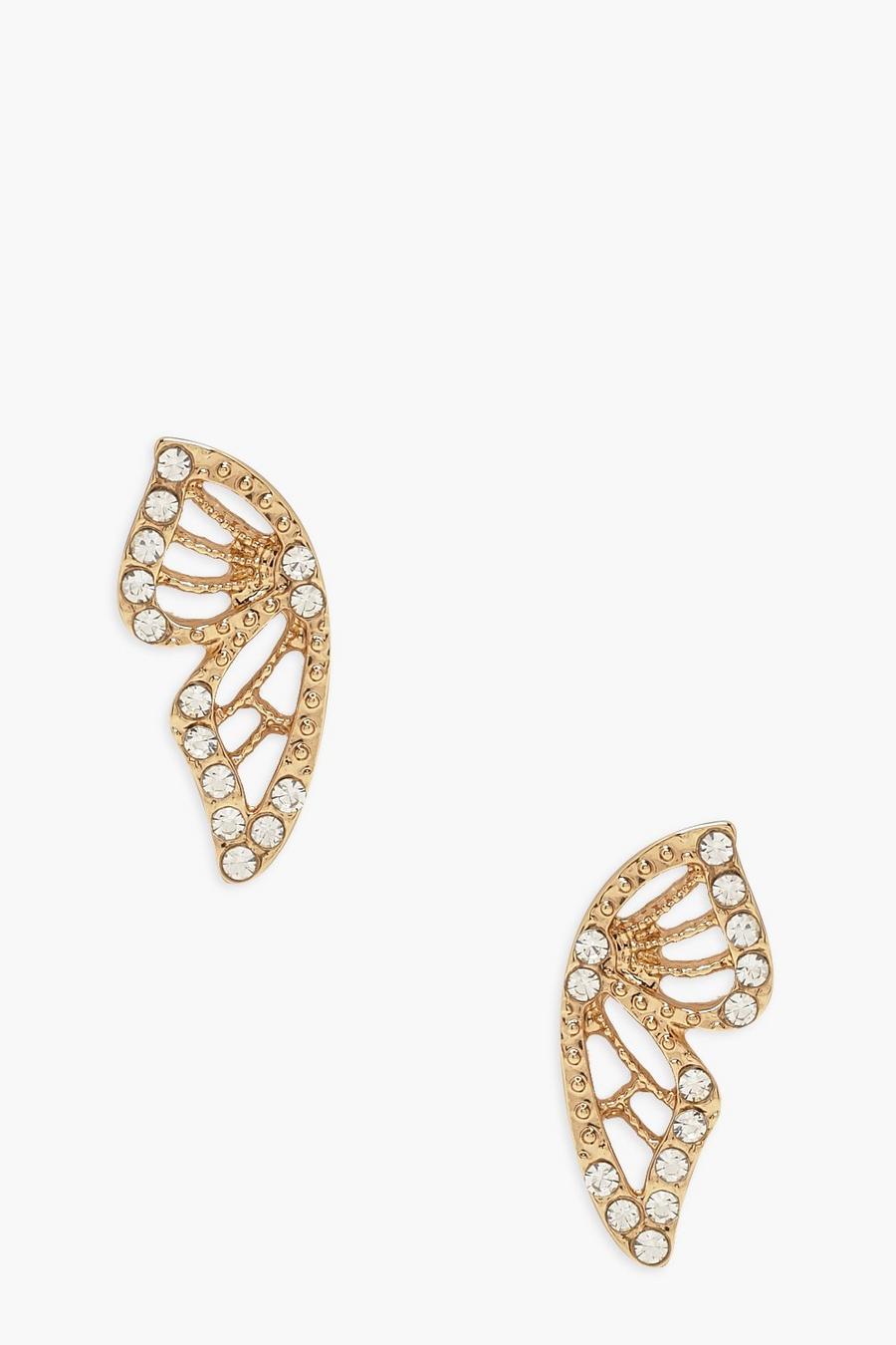 Gold Butterfly Wings Stud Earrings image number 1