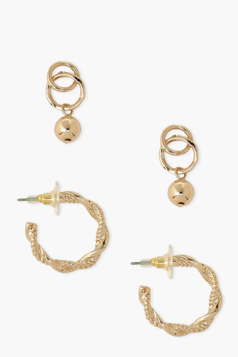 Gold Creolörhängen och runda örhängen med pärlor (2-pack) image number 1