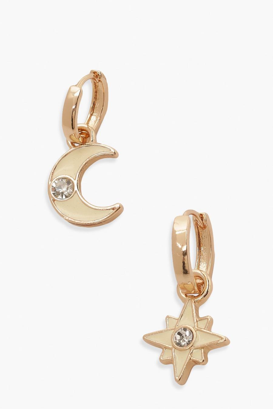 Ohrringe mit Stern und Mond aus Emaille, Gold image number 1