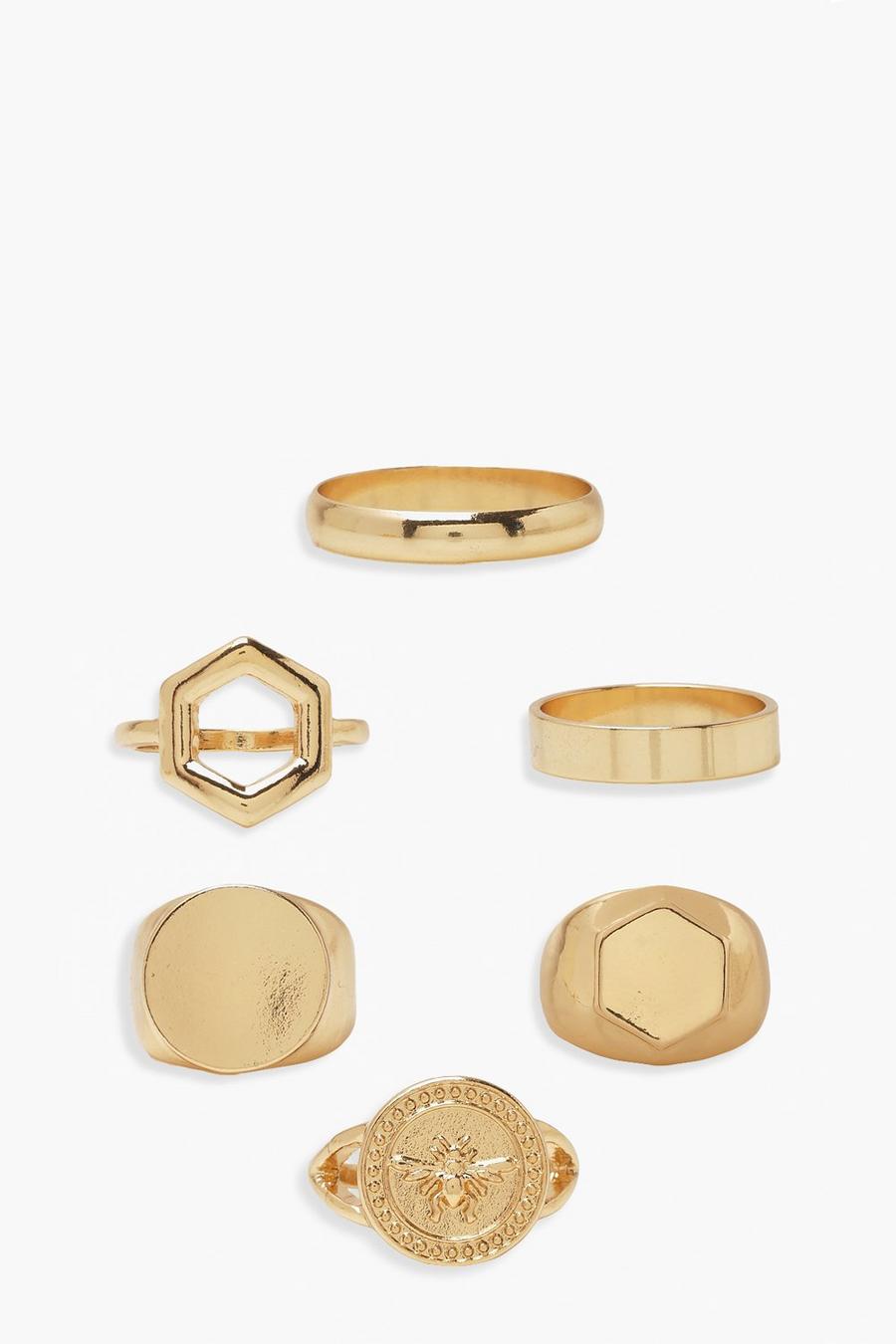 Ring-Pack mit Bienen-Motiv , Gold image number 1