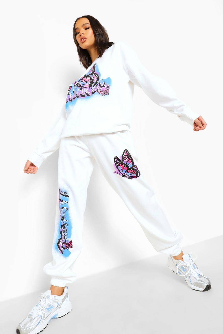 White Graffiti Butterfly Sweater Tracksuit image number 1