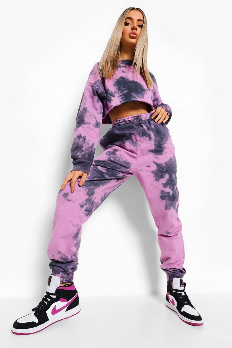 Purple Tie Dye Cropped Tracksuit image number 1