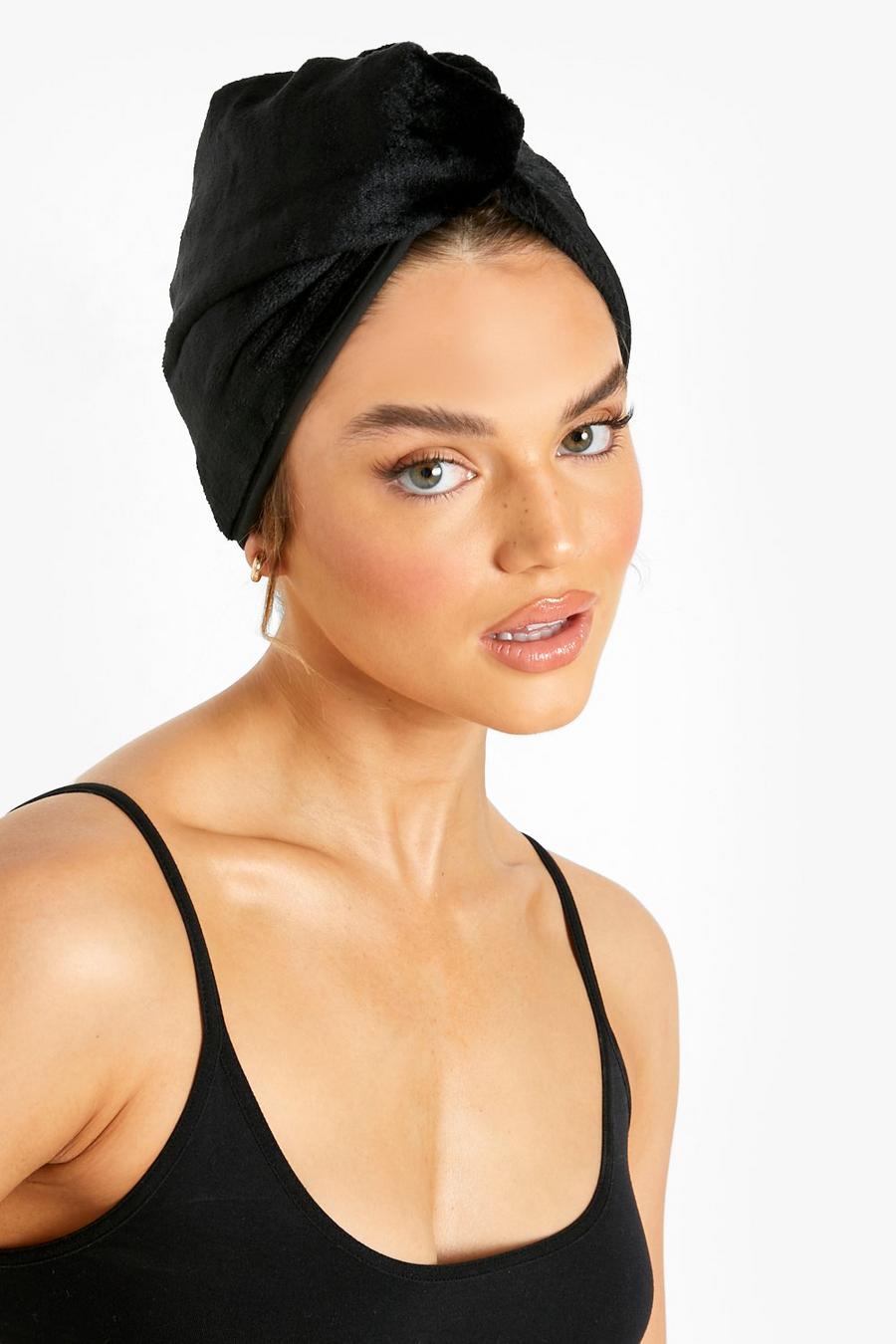 Boohoo Beauty -  Serviette turban avec fermeture à bouton, Black schwarz