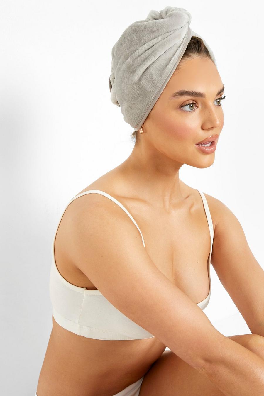 Boohoo Beauty -  Serviette turban avec fermeture à bouton, Grey gris