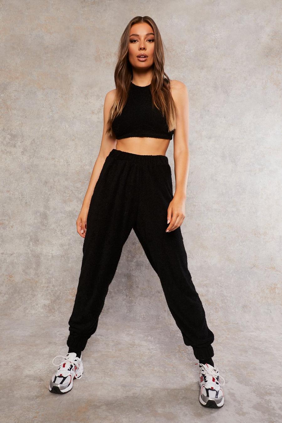 Black Recycled Towelling Joggers image number 1
