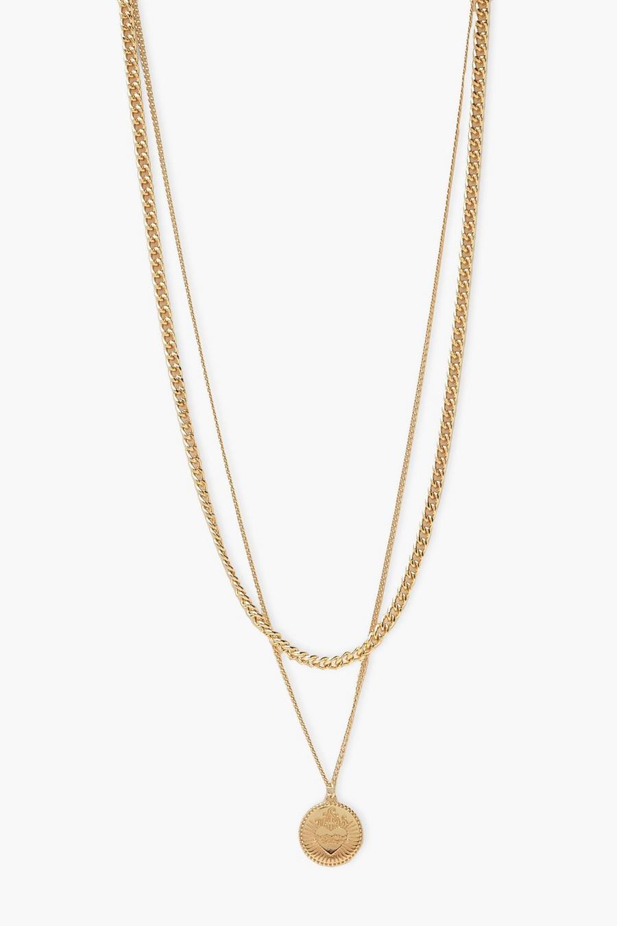 Gold Textured Heart Coin And Curb Chain Necklace image number 1