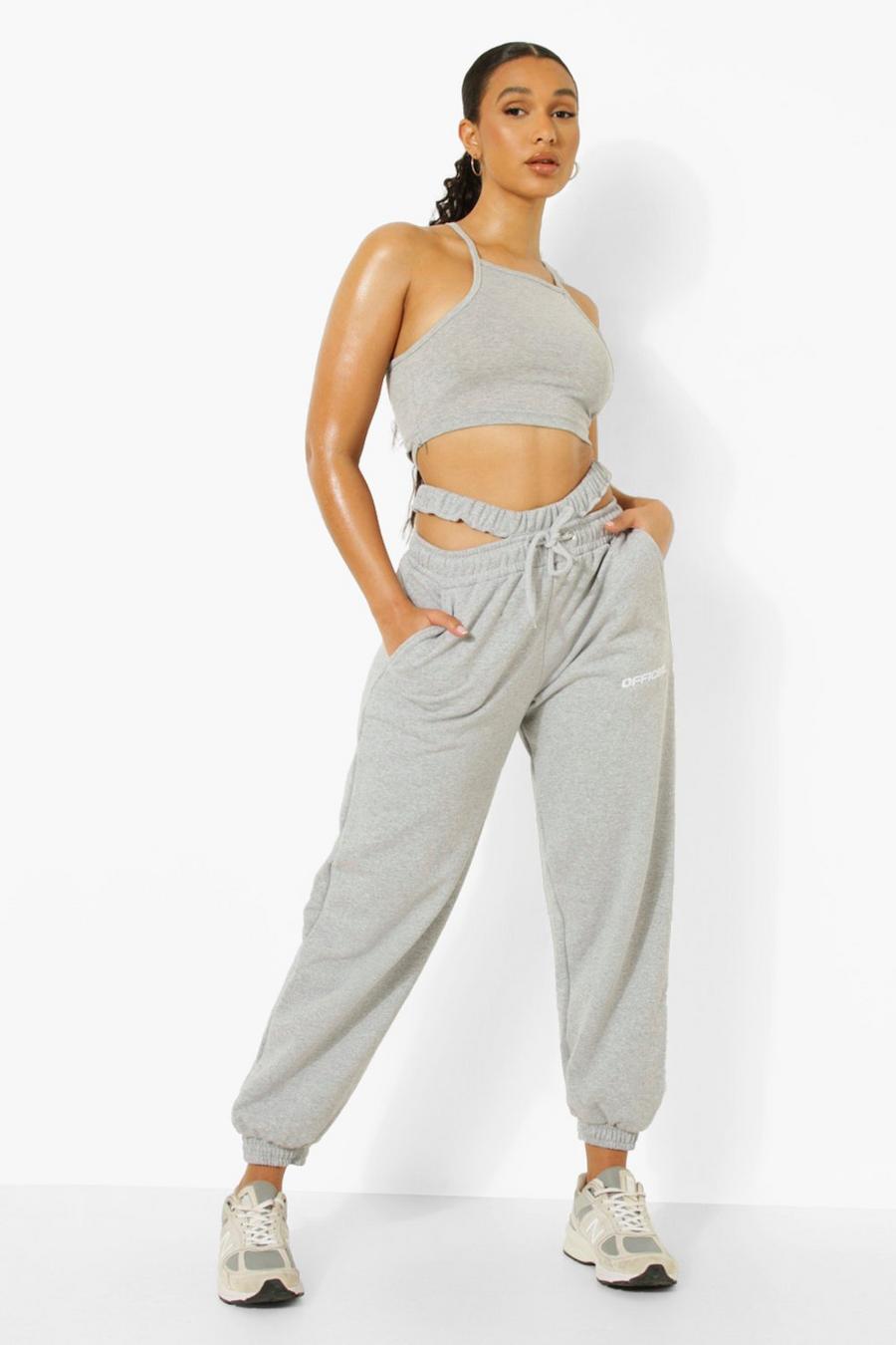 Ash grey Lace Up Crop & Cut Out Joggers image number 1