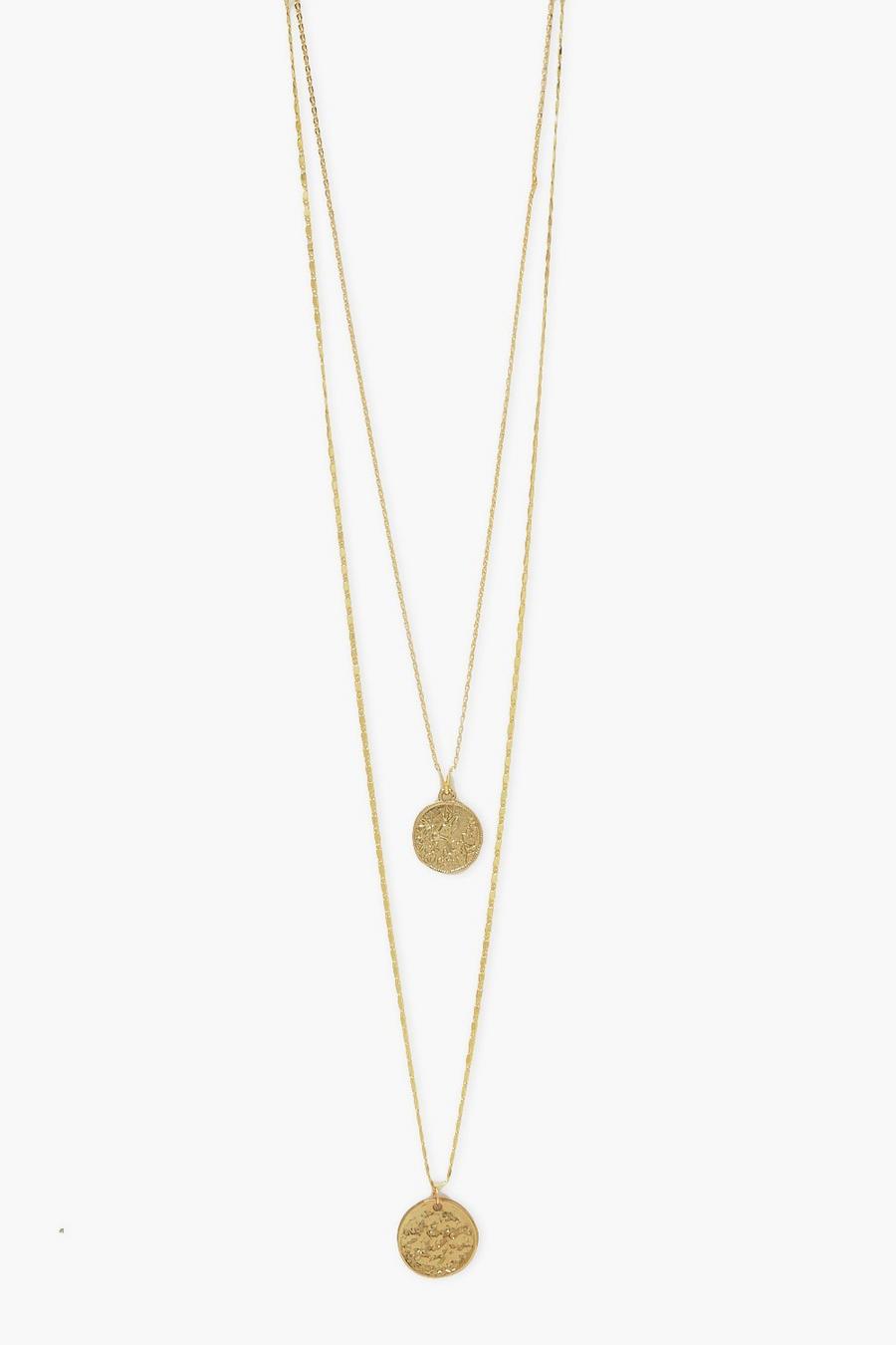 Gold Double Coin Pendant Layered Necklace image number 1