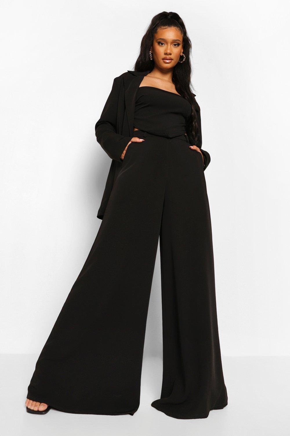 Black Super Wide Leg Tailored Trousers