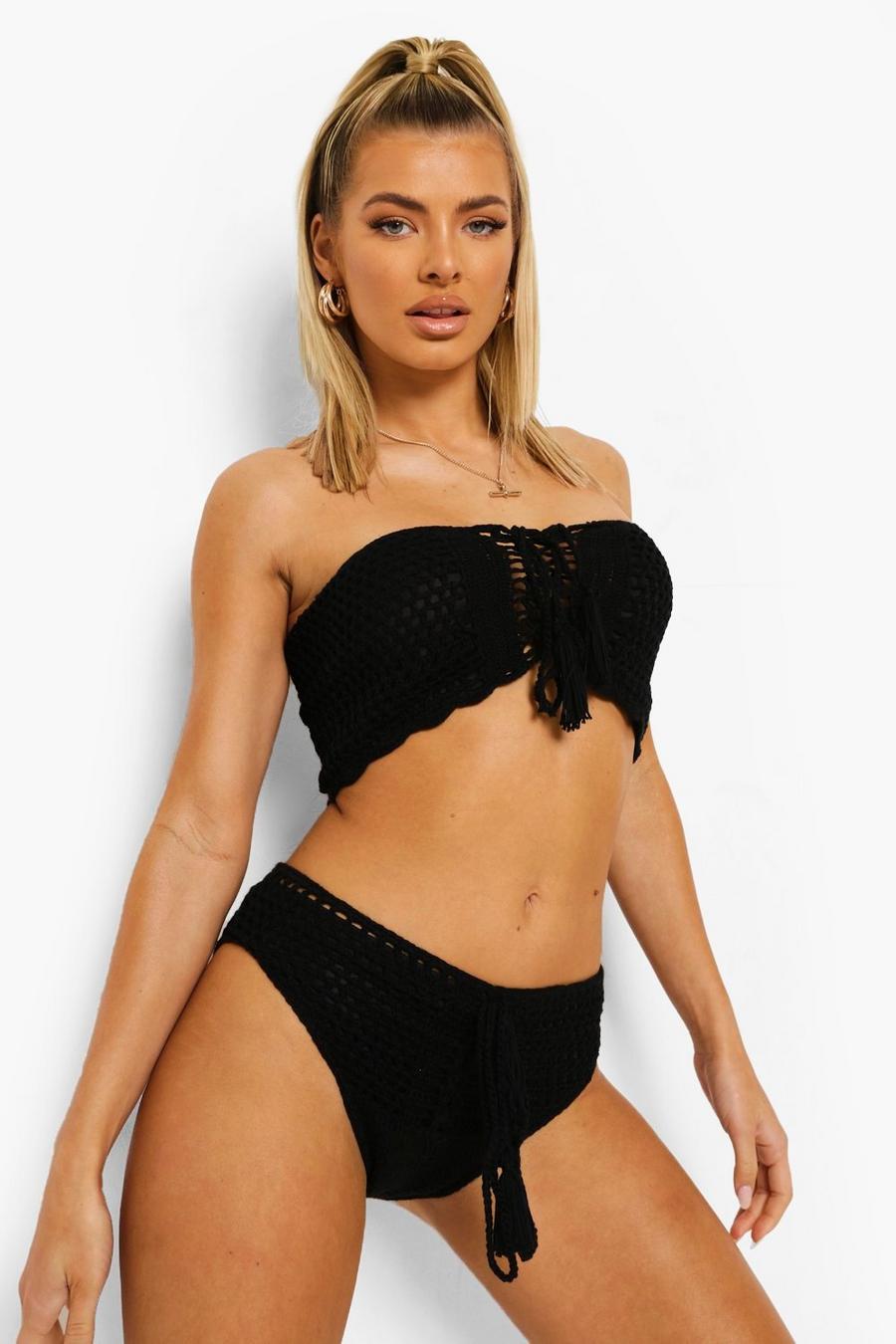 Black Gehaakte Strapless Bikini Top Met Veters image number 1