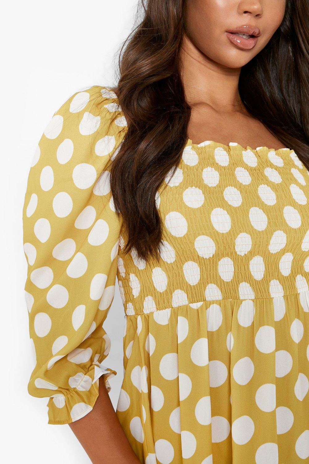 Boohoo yellow shop polka dot dress